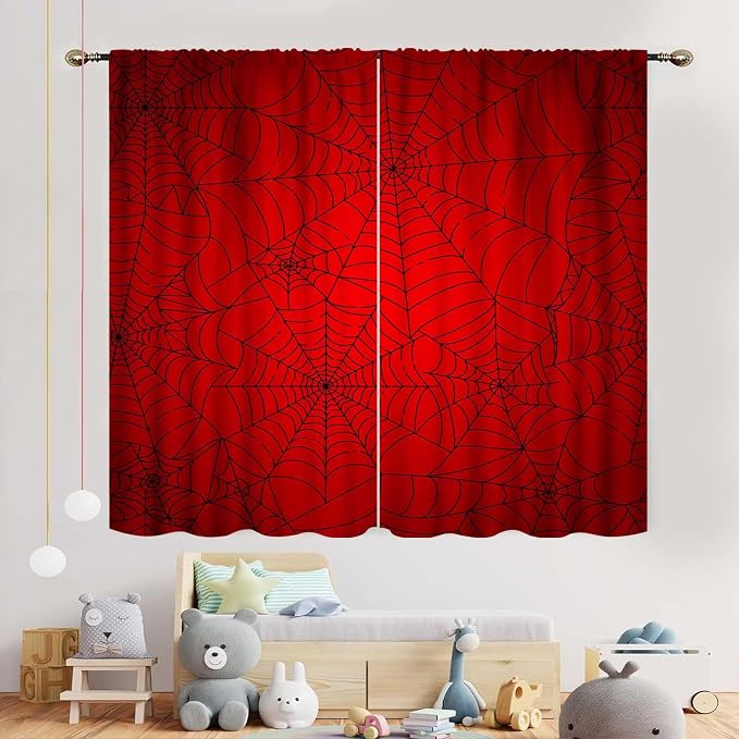 Super Hero Spider Curtains, Red Superhero Spider Web Boys Curtains for Kids Baby Room Living Room Bedroom Nursery Playroom Blackout Drapes 2 Panel Sets, 42"x54" Inch