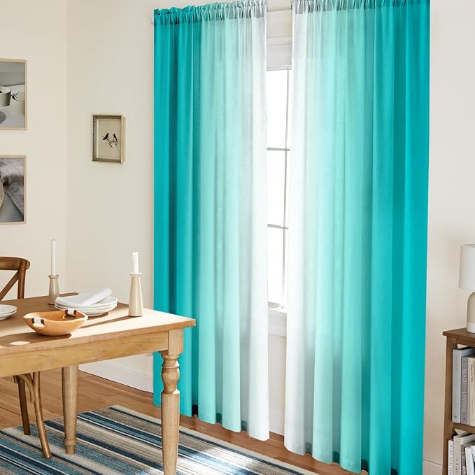 Turquoise Curtains for Living Room 84 Inch Length Teal Ombre Curtains 2 Panel Bedroom Turquoise Ombre Light Filtering Window Curtain Modern Gradient Drapes