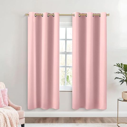 KOUFALL Blush Pink Curtains 2 Panels 63 Inch Length,Blackout Room Darkening Dorm Room Essentials for Girls