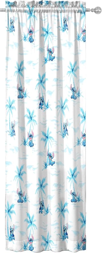 Jay Franco Window Curtains for Kids Bedroom 4-Piece Drape Set with 2 Tiebacks, White - Lilo & Stitch, 42" W x 63" L (Pack of 2)
