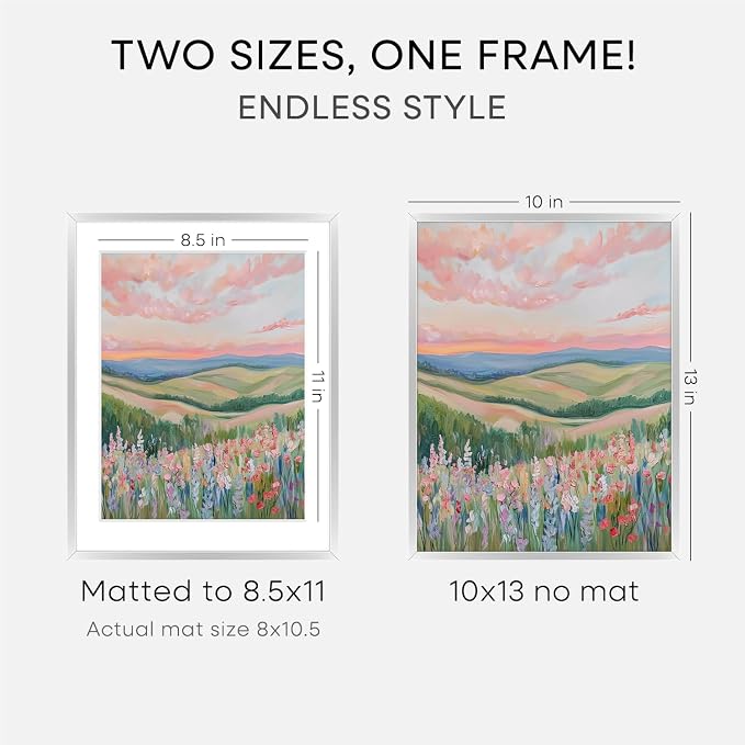 Homeforia 10x13 Picture Frame Silver, High End Metal 10x13 Frames with Mat 8.5x11, 10 x 13 Silver Poster Frames Matted to 8.5 x 11 inch Photo, 10by13 Hanging Frames, Tempered Glass, Wall Kit, Set of 3