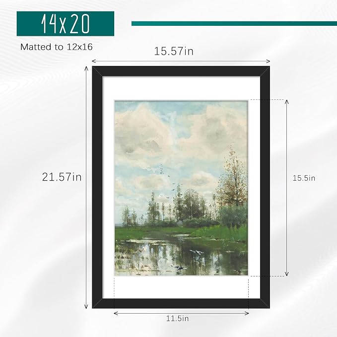 Picrit 14x20 Picture Frame 3 Pack, Black Poster Frame, Display Poster 12 x 16 with Mat or 14 x 20 without Mat for Horizontal or Vertical Wall Mounting