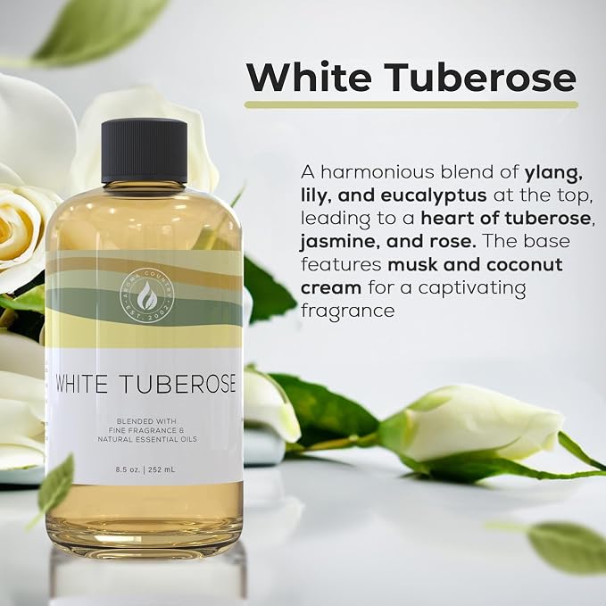 Aroma Country White Tuberose Luxury Diffuser Oil Refill (8.5 Fl Oz) | Hotel-Inspired • Long-Lasting Home Fragrance • for Aromatherapy, Reed Diffusers, Diffuser Machines & Room Sprays