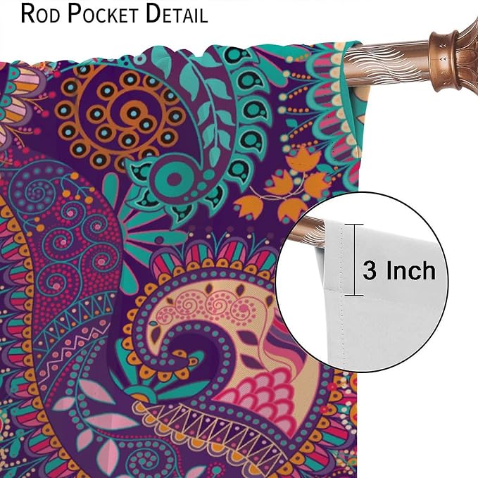 Vintage Bohemian Curtains, Indian Bohemian Mandala Colorful Pattern Blackout Thermal Curtains, Bedroom Living Room Curtains, 2 Panel Set, 72x63 in.
