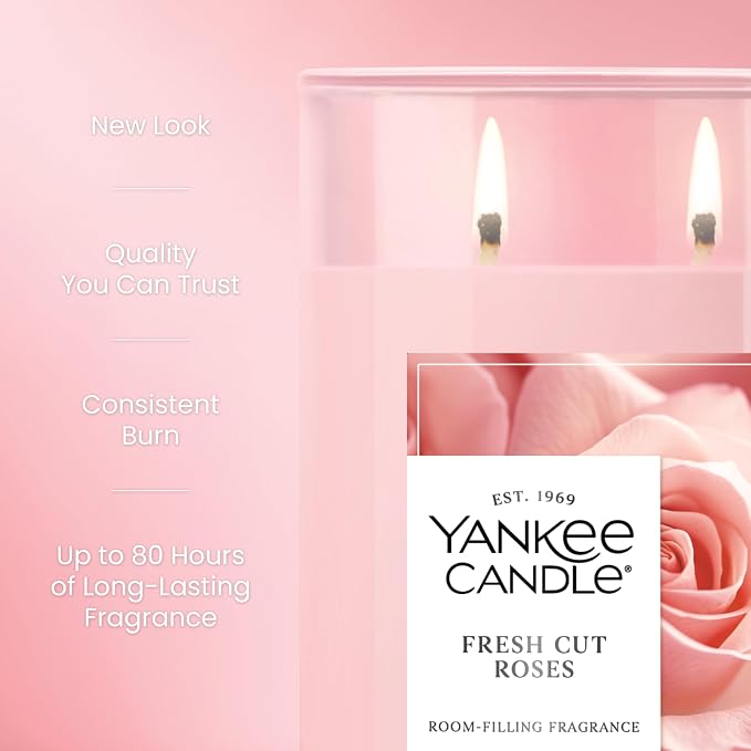 Yankee Candle Large Tumbler Scented Candle with up to 80 Hour Burn Time, Premium Plant Wax Blend for Consistent Burn, 20 oz Tumbler_Candle with Room Filling Fragrance, Fresh Cut Roses (Pack of 4)