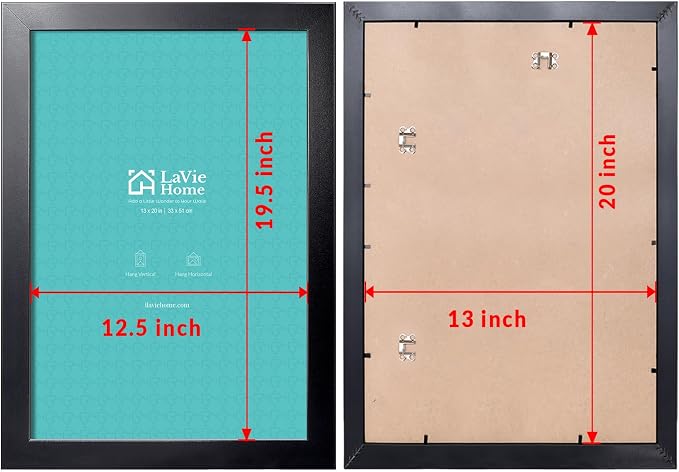 LaVie Home 13 x 20 Picture Frame, 13x20 Poster Frame with High Definition Plexiglass, Horizontal or Vertical Wall Gallery Poster Frames Suitable for Photos, Artworks, Posters, Black 1pc