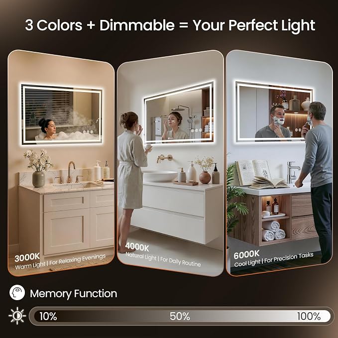 40X32 LED Bathroom Mirror with Lights, Anti-Fog, Backlit + Front Lit (CRI>90), Lighted Bathroom Vanity Mirror for Wall, Memory Function, Dimmable, Tempered Glass, Shatter-Proof