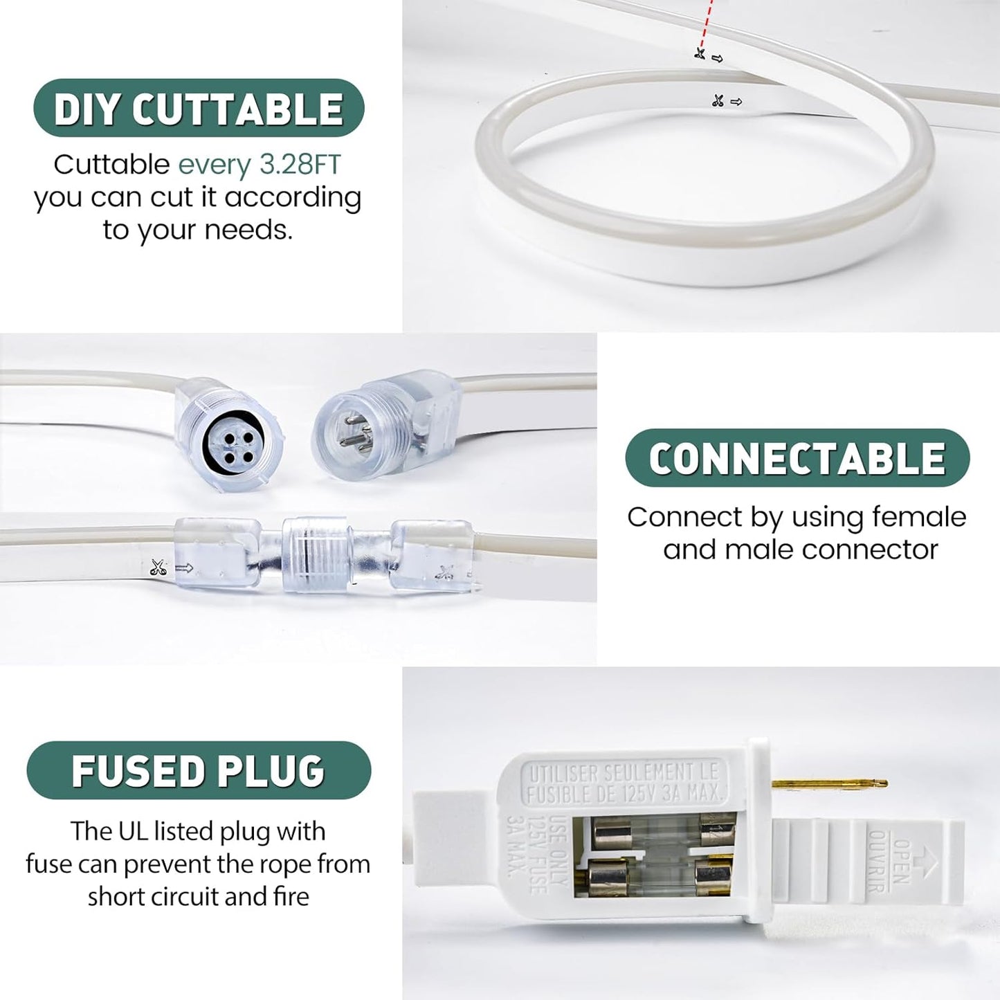 GZBtech RGB LED Neon Rope Lights 50FT/15M, AC 110-120V Waterproof Color Changing LED Rope with Remote Controller, Dimmable Multi Color Neon Rope Lighting for Indoor Outdoor Commercial Use