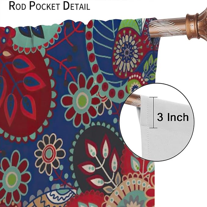 Boho Style Curtains, Ethnic Style Tribal Peris Print Window Treatments, Bedroom Living Room Blackout Rod Pocket Curtains42X63 Inch