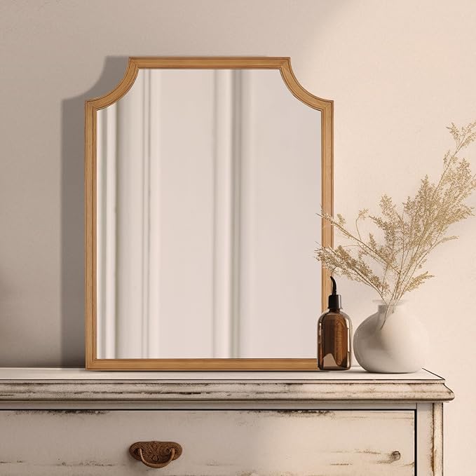 WallBeyond Scalloped Wood Mirror for Wall Decor 16x20 Inch Small Bathroom Vanity Rectangle Mirror for Hallway Bedroom Living Room(Natural)
