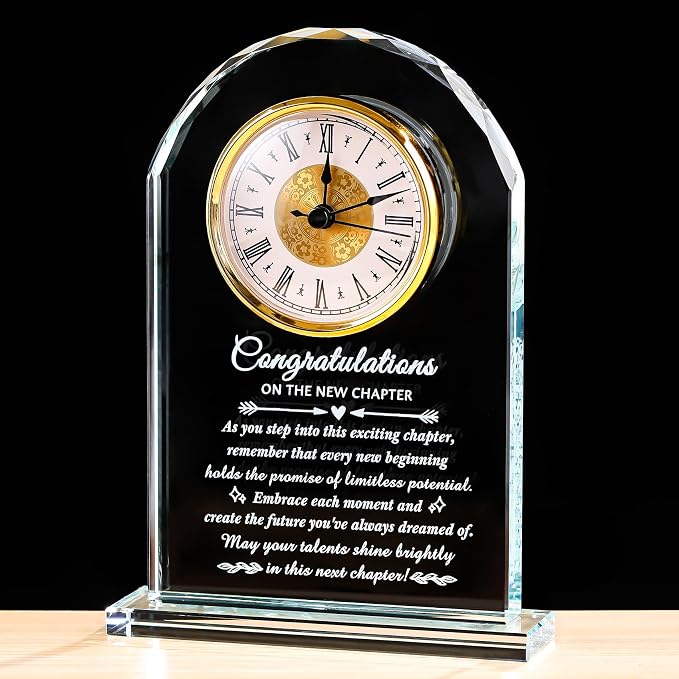Movdyka Congratulations on Your Promotion Congrats on New Job Gifts for Women Men Coworker Crystal Clock Plaque Good Luck in New Chapter Farewell Appreciation Gift for Male Leader Employee Manager
