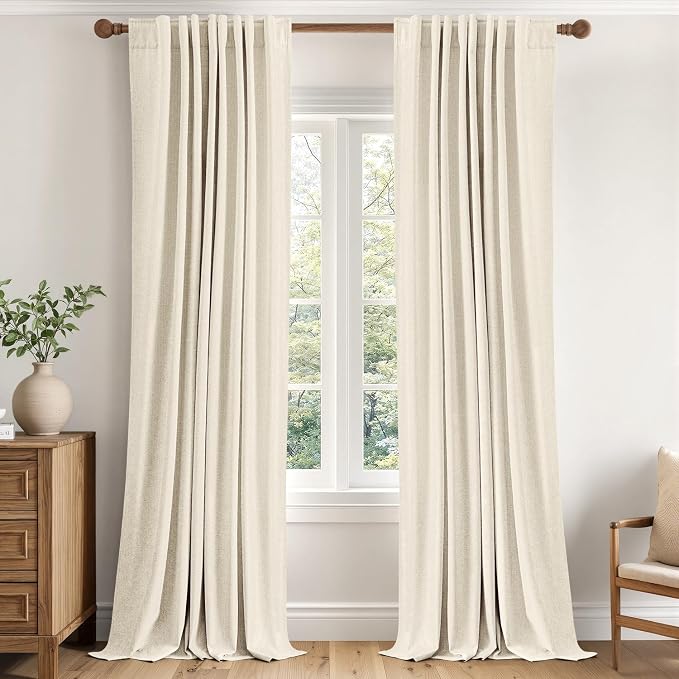 MIULEE 100% Blackout Linen Curtains for Bedroom 96 inches Long, Thermal Insulated Room Darkening Black Out Drapes for Living Room, Back Tab Rod Pocket, 2 Panels Set, 40 Wide x 96 Length, Cream Beige