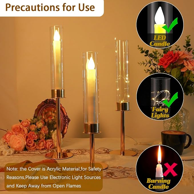 6PCS Acrylic Candle Holder for Table Centerpiece | Metal Tall Candle Holder with Acrylic lampshade for Wedding,Party, Birthday Decorations (Gold)