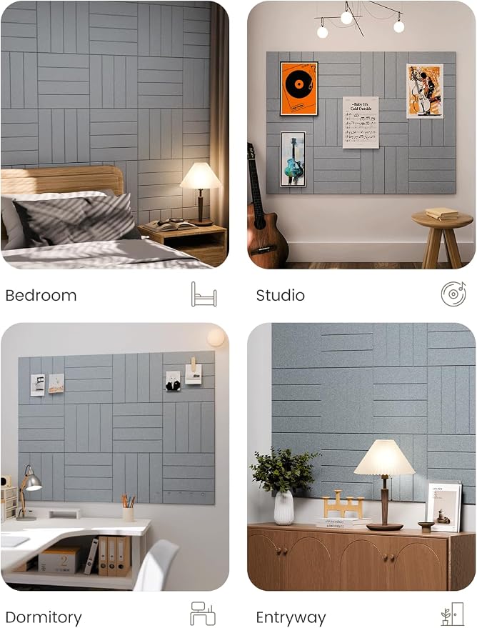 Fluxynara Large Felt Bulletin Board 48" x 36" Cork Board Alternative-12 Pack with 64 Safe Removable Adhesive Tabs, Cork Boards for Walls Cork Board for Home Office Classroom Pin Board-Blue Gray