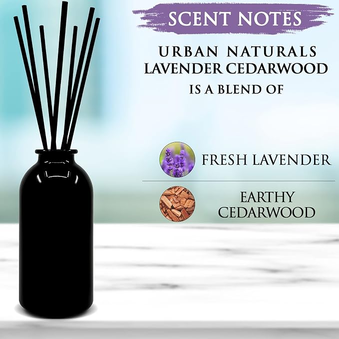 Urban Naturals Reed Diffuser Set, Lavender Cedarwood - Bathroom Shelf Décor | Includes a Set of 8 Reed Sticks, All Natural Small Batch Formula, Support Small Business Made in The USA
