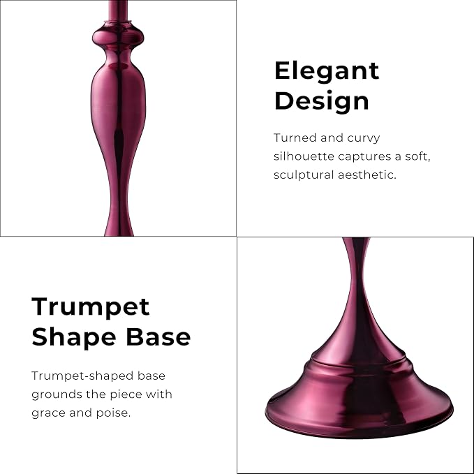 Homes: Inside + Out Halric Modern 24" Tall Round End Table with Decorated Tabletop and Iron Metal Base, Accent Furniture, Elegant Pedestal Stand for Living Room, Home Office, Chrome Purple