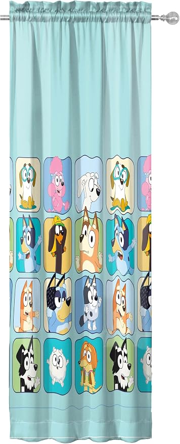 Sunny Side Up Window Curtains for Kids Bedroom 4-Piece Drape Set with 2 Tiebacks, Teal - Bluey, 42" W x 63" L (Pack of 2)