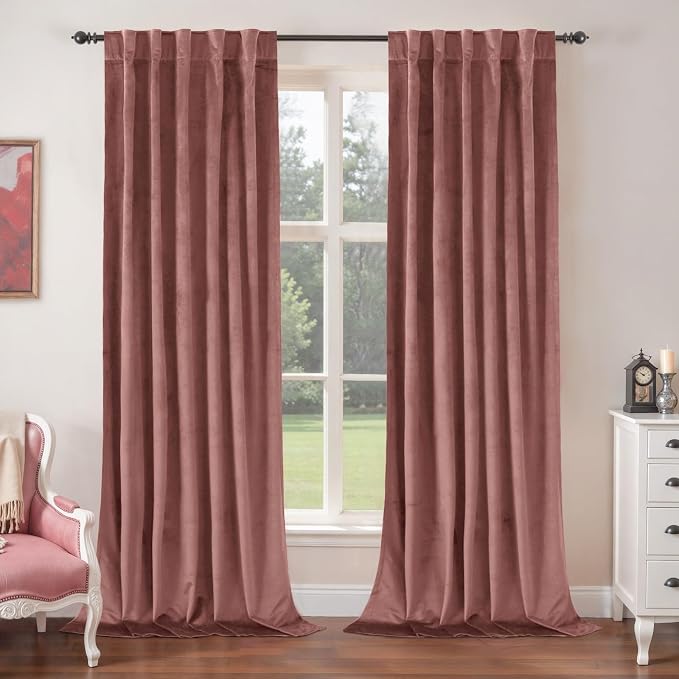 BGment Dusty Rose Pink Velvet Curtains 84 inches Long for Living Room, Thermal Insulated Blackout Noise Reduce Back Tab and Rod Pocket Luxury Curtains for Bedroom, 2 Window Panels, 42 x 84 Inch