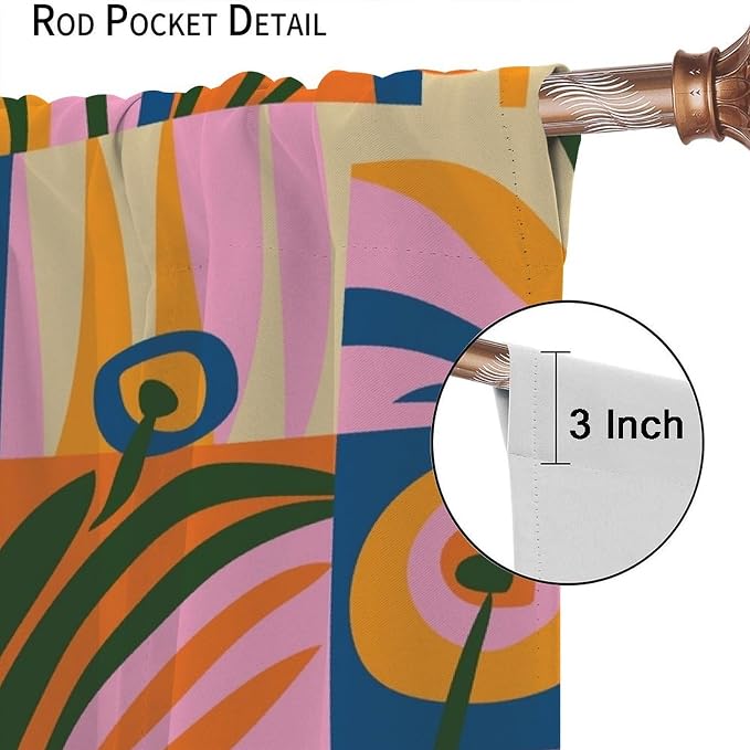 JESTRONRY Mid Century Boho Curtains, Modern Abstract Cute Retro Floral Vintage Checkered Flower Print Blackout Window Door Curtains for Bedroom Living Room Home Decor 63x72in