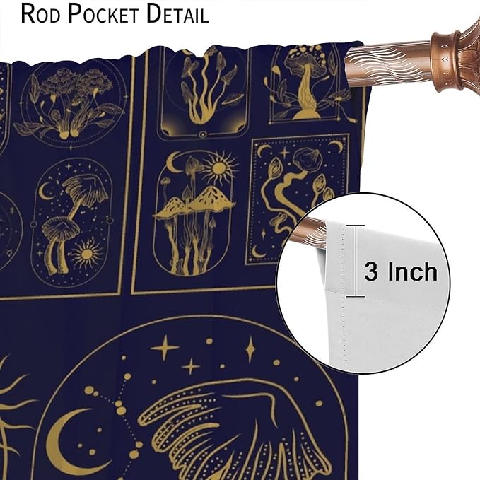 Mushroom Curtains,Boho Style Mystical Plant Sun Moon Print Window Treatments for Bedroom Living Room Kitchen Purple Herbs Window Drapes 2 Panels Set,Total Size 63 x 72 Inch