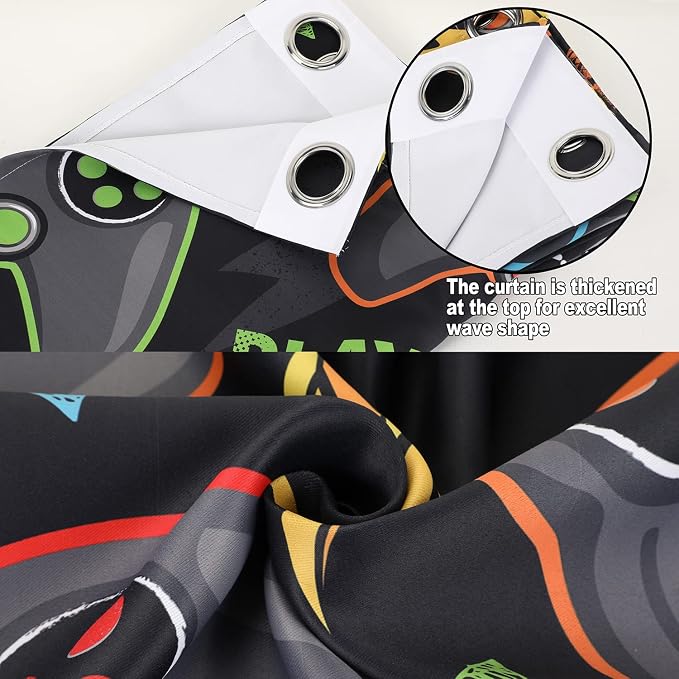 MissHope Gamer Gaming Gamepad Blackout Curtains Kids Boys Girls Teens Colorful Video Game Controller Decor Teenage Child Bedroom Room Darkening Grommet Window Drapes 2 Panels, 42"x63"