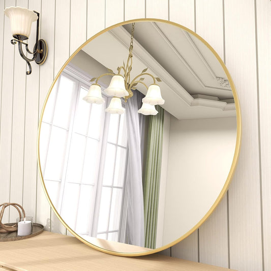 BEAUTYPEAK Circle Mirror Gold 36 Inch Wall Mounted Round Mirror with Brushed Metal Frame for Bathroom, Vanity, Living Room, Bedroom, Entryway Wall Decor (Gold, 36 Inches)
