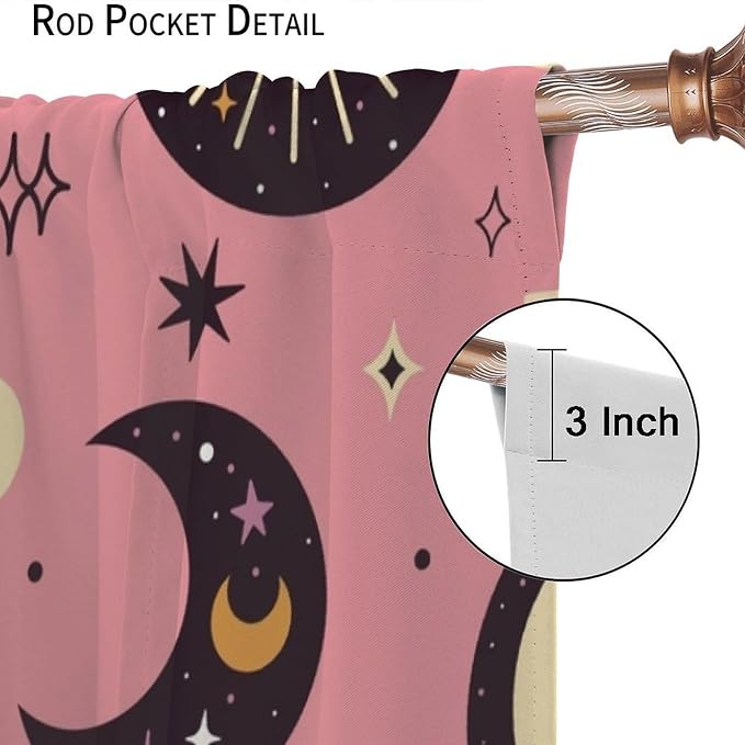 Sun Moon Stars Blackout Curtains, Abstract Magical Art Pattern Printed Window Drapes, for Bedroom Living Room 84" W X 84" L
