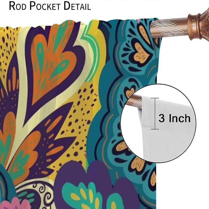 Bohemian-Style Floral Blackout Curtains with Psychedelic Abstract Paisley Print for Bedrooms, Living Rooms, and Kitchens72X63 Inch