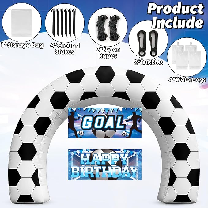 8FT Giant Soccer Inflatable Arch, Match Day Viewing Party Decorations for Fans, Soccer Sports Tournament Game Day Photo Backdrop with 1 Blower, 2 Banners & 3 LED Lights, Birthday Party Blow-Up Decor