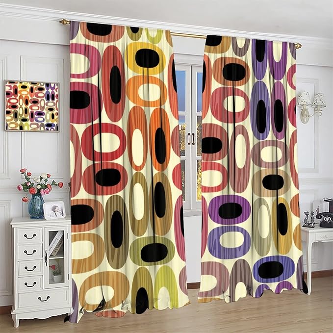 JESTRONRY Abstract Modern Curtains,Mid Century Fifties Modern Retro Colors Pattern Room Darkening Thermal Insulated Window Curtain for Living Room Bedroom Kitchen Bathroom 63x63in