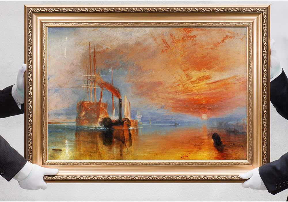 DECORARTS - The Fighting Temeraire by William Turner. Giclee Print on Canvas. Ready to Hang Framed Wall Art for Home and Office Decor. Canvas Print Size: 30x20in Total Framed Size: 36x26