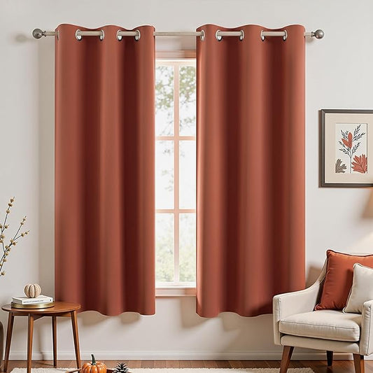 KOUFALL Burnt Orange Grommet Top Curtains for Kitchen Window 45 Inch Length Set of 2 Panels Colorful Fabric Short Blackout Fall Curtains for Bedroom Decorations Home Decor Bathroom Small Window