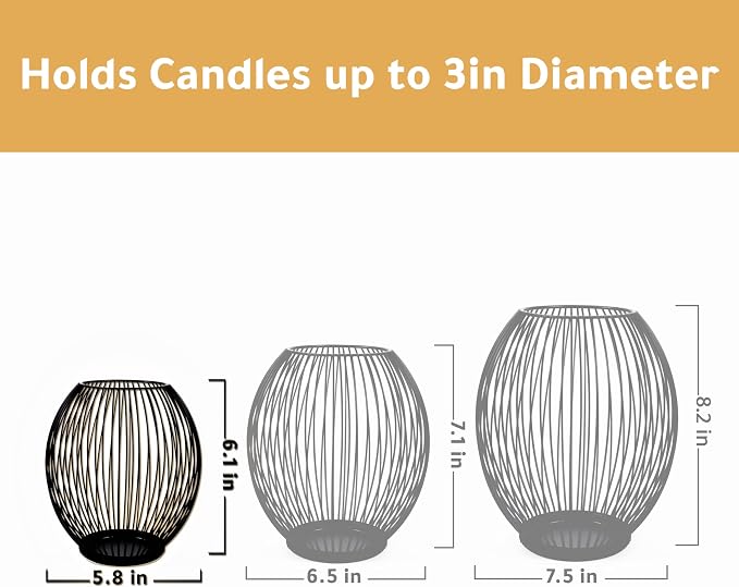 OLEEK Small Outdoor Candle Holders for Patio - Pillar Candle Holder - Black Wire Candle Holder for Table Centerpiece - Iron Lantern Decorative Candles - Farmhouse Decor Fireplace Metal Candle Holders