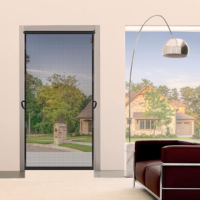 MAGZO Hanging Screen Door, Fits Door Size 28" x 80" (Curtain Size 30'' x 81''), Upgraded Fiberglass Mesh Net with Tension Rod&Hook&Loop (One Piece Can be Installed in 2 Ways), Weighted Bottom, Grey