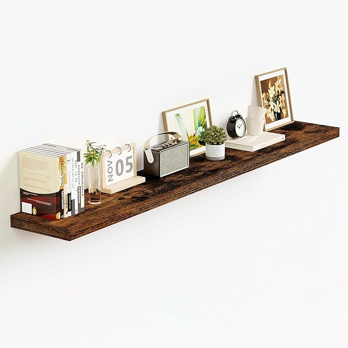Vivelove Floating Shelves for Wall Mounted, 48 Inches Long Shelves, Display Shelf for Bathroom Living Room Kitchen Bedroom Office Farmhouse Home Decor, 48" X 9.3" X 1.5" - Set of 1, Rustic Brown