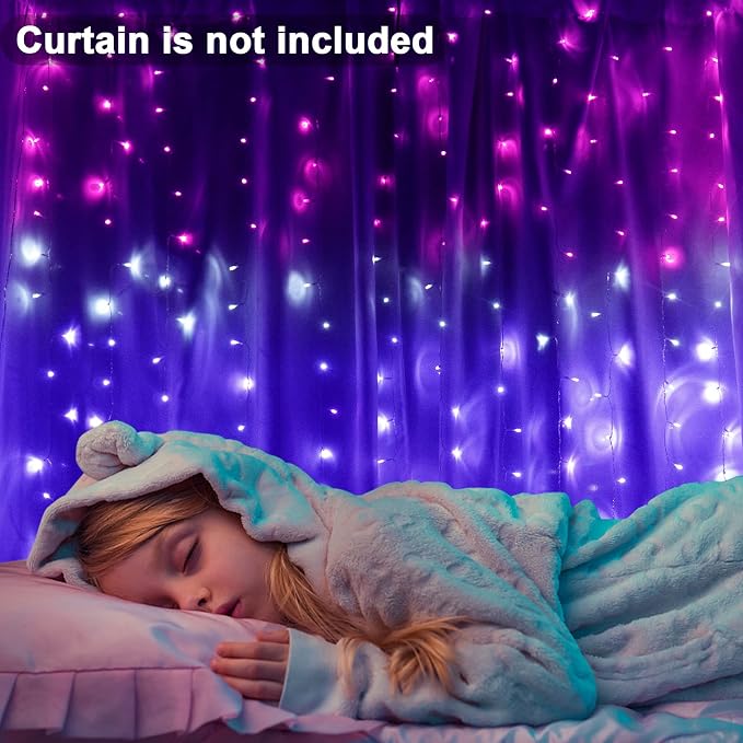 CoziTech Curtain Lights Pink Purple Ombre Light Up String Curtain for Bedroom Wall Hanging Mermaid Fairy Lights for Teen Room Girls Room Decoration Lights Girls Gift (Pink & Purple)