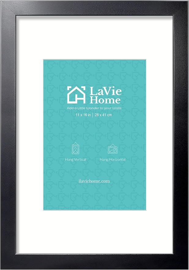 LaVie Home 11 x 16 Picture Frame Black Poster Frame,Display Pictures 7x10 with Mat or 11x16 Without Mat, Stable and Sturdy Frame and Polished Plexiglass, Horizontal and Vertical Format of The Walls