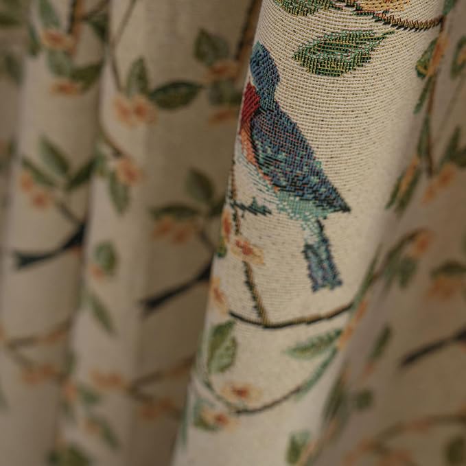 ENJOYBRIDAL Floral 96 Inch Curtains for Bedroom Jacquard Drapes Bird Patterned Semi Sheer Boho Long Window Curtains Living Room 2 Panels Farmhouse Rod Pocket Light Filtering Decor Window Treatments