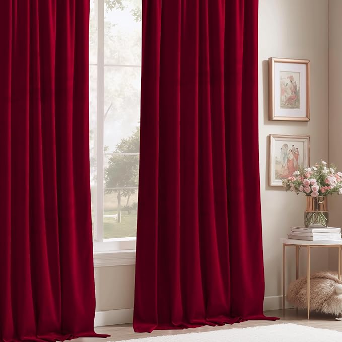 StangH Luxury Red Velvet Curtains 96 inches Christmas Decor, 2 Panels | 300GSM Rich Velvet, Thermal Insulated, Privacy Protect, Noise Reducing, Holiday Gifts, Living Room, Theater, Movie Film Stage