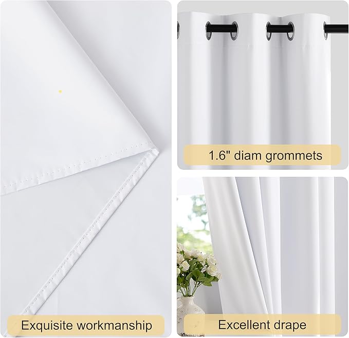 NICETOWN 100% Blackout Window Curtain Panels 68 inch Length for Bedroom, Set of 2, Snow White, 42 inches Wide, Thermal Insulated Drapes