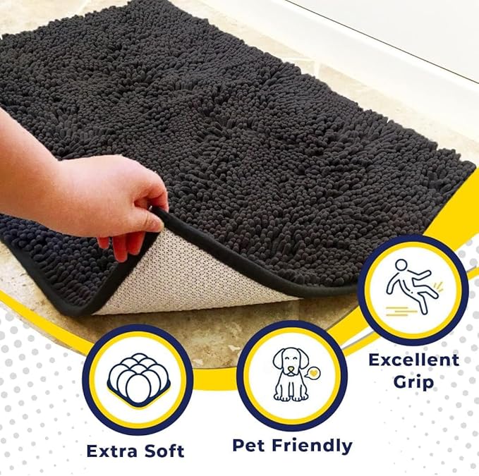 Muddy Mat® | Super Water Absorbent Door Mat Indoor, Microfiber Quick Dry Chenille Entryway Rug, Slip Resistant Front Door Mat, Indoor Mats for Entryway, Machine Washable Pet Rug, Charcoal 20" x 33"
