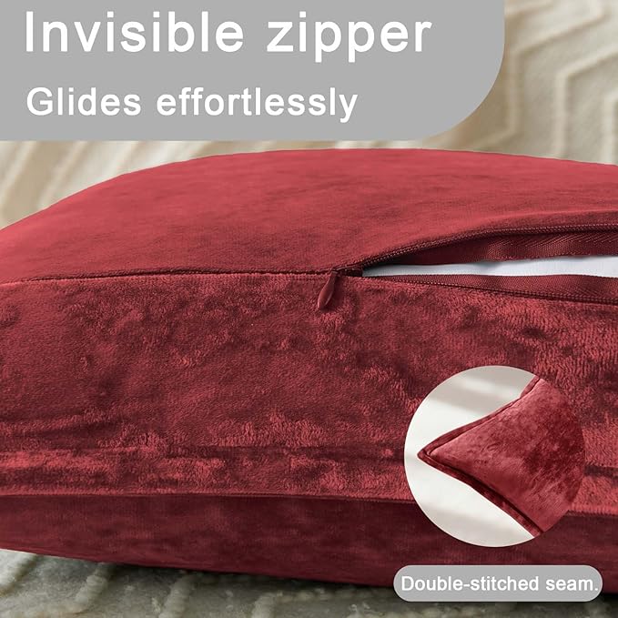 Velvet Pillow Covers 2 Pack Soft 26x26 Pillow Covers Solid Square Euro Shams Decorative Couch Pillow Cases with Wide Border for Sofa Bed Home Decor,Red