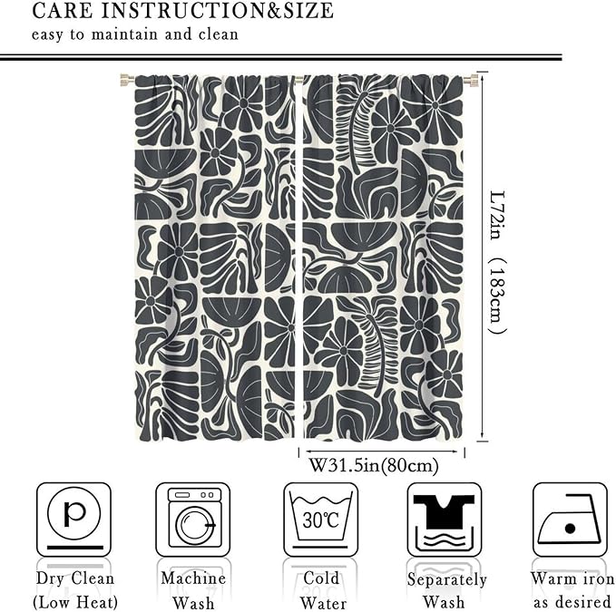 JESTRONRY Mid Century Boho Curtains, Modern Abstract Abstract Geometric Floral Pattern Print Blackout Window Door Curtains for Bedroom Living Room Home Decor 63x72in