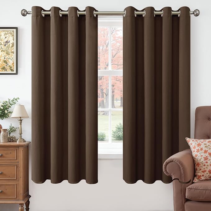 YoungsTex Dark Brown Velvet Curtains 63 Inches Length for Living Room Window, Thermal Insulated Blackout Drapes with Grommet Privacy Fall Decor for Bedroom, 2 Panels, 52 X 63 Inch