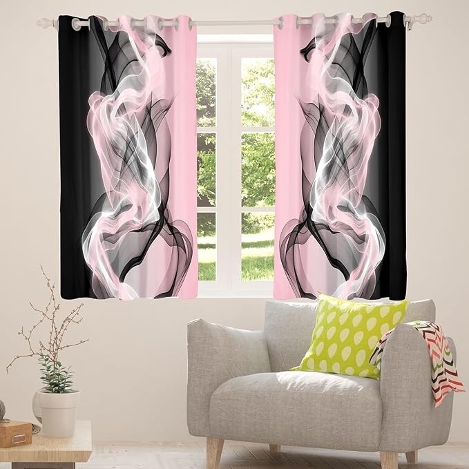 jejeloiu Pink Curtains for Bedroom Living Room Abstract Blackout Darkening Drapes Strip Lines Window Treatments, 2 Panels 38 x 54 Inch Geometric Modern Room Decor
