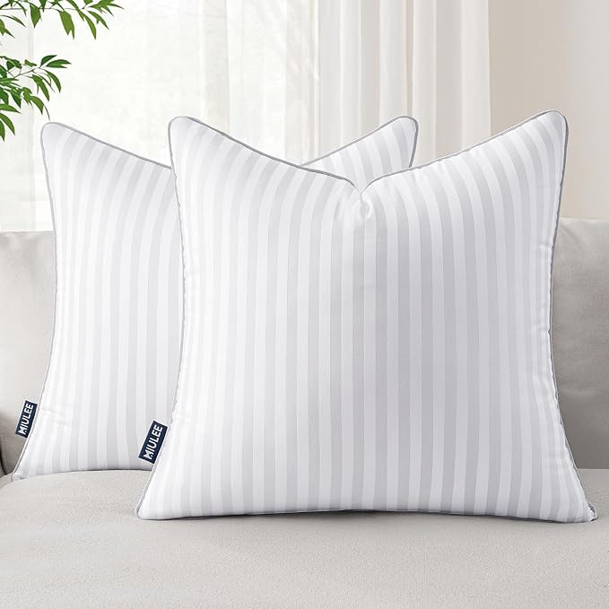 MIULEE 18x18 Pillow Inserts, Firm and Fluffy Decorative Square Throw Pillows for Couch Sofa Bed, Down Alternative with 100% Cotton Cover Pack of 2