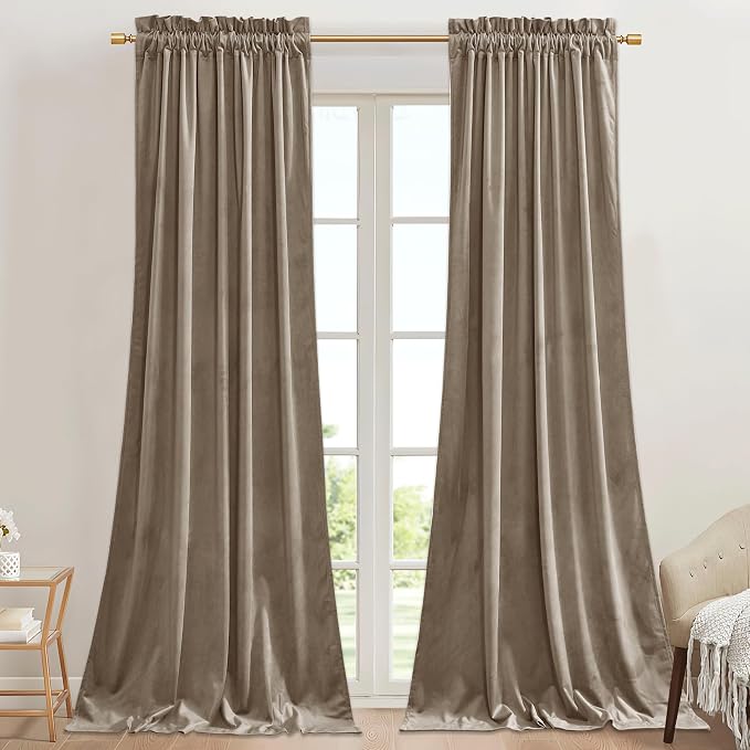 StangH Camel Beige Privacy Bedroom Curtains, W42 x L96 inches, 2 Panels | 300GSM Soft Velvet, Privacy & UV Protection, Light Filtering, Thermal Insulated, Doorway, Office, Farmhouse Decor