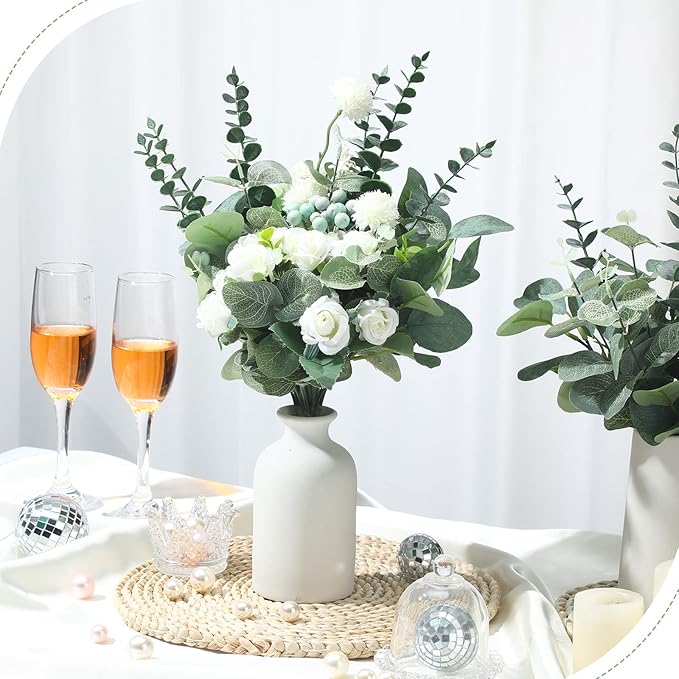 Giegxin 1000 Pcs 3 Kinds Mixed Artificial Eucalyptus Leaves Stems Bulk Silver Dollar Leaves Picks Dried Eucalyptus Bundle Faux Spray for Wedding Vase Bouquet Floral Arrangement (Green)