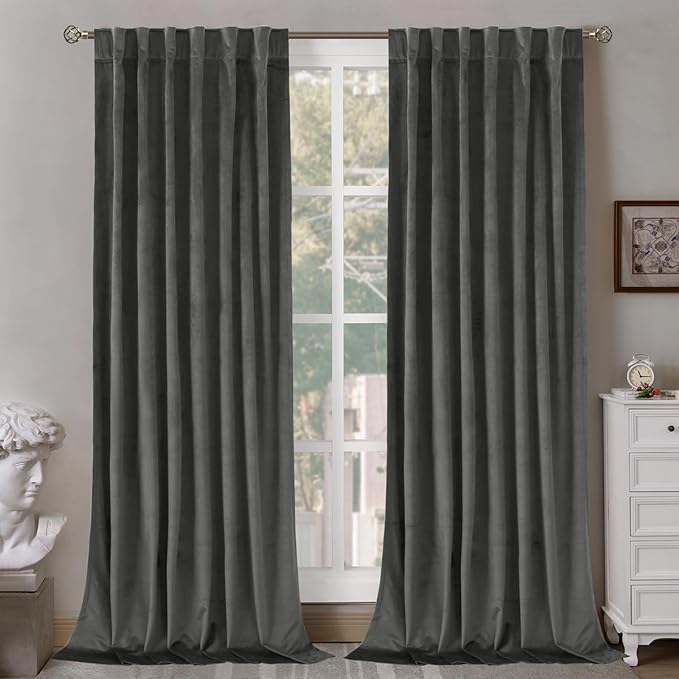 BGment Grey Velvet Curtains 108 Inches Long for Living Room, Thermal Insulated Room Darkening Curtains Drapes Window Treatment with Back Tab and Rod Pocket, Set of 2 Panels, 52 x 108 Inch