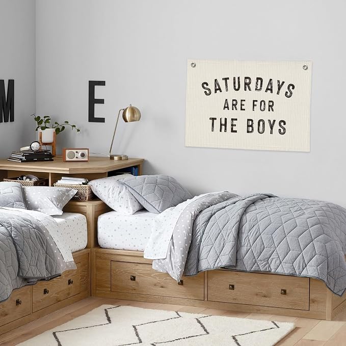 Boy Nursery Playroom Decor, Saturdays Are for The Boys Canvas Banner Wall Hanging Banner Flag Decor for Nursery Classroom Playroom Kids Room, Playroom Essentials, 26x19 Inch, Beige